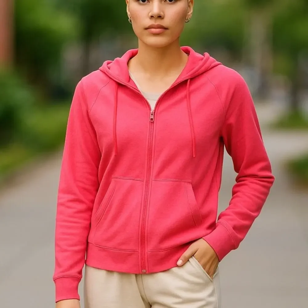 THE NORTH FACE Coral Pink Full Zip Up Hoodie Jacket Front Logo Girls LARGE 14/16